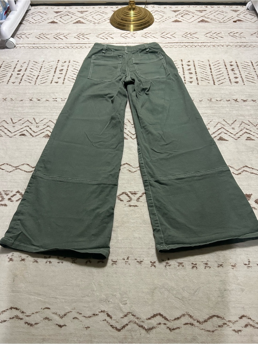 Maeve Anthropologie Olive Wide Leg Utility Carpenter Pants 25 Old Money Luxury - Picture 6 of 14